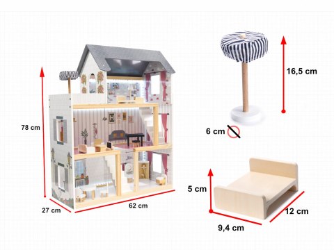 Domek dla lalek drewniany MDF mebelki 78cm czarny LED Kik Sp. z o. o. Sp. k. Domek dla lalek drewniany MDF mebelki 78cm czarny LED Kik Sp. z o. o. Sp. k.