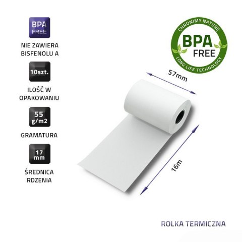 QOLTEC ROLKA TERMICZNA 57X16 | 55G/M2 | 10SZT | BPA FREE Qoltec QOLTEC ROLKA TERMICZNA 57X16 | 55G/M2 | 10SZT | BPA FREE Qoltec